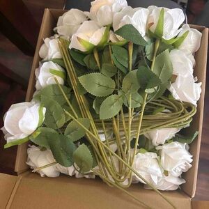 Elegant White Artificial Silk Roses